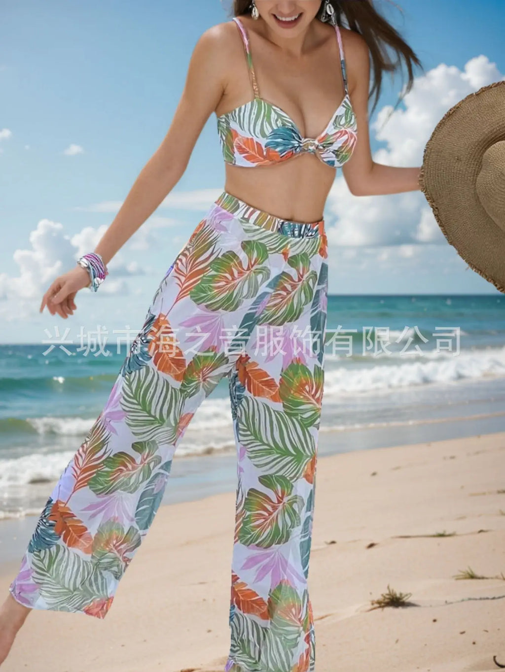 Nuovo costume da bagno bikini sexy pantaloni a rete costume da bagno da donna diviso in tre pezzi