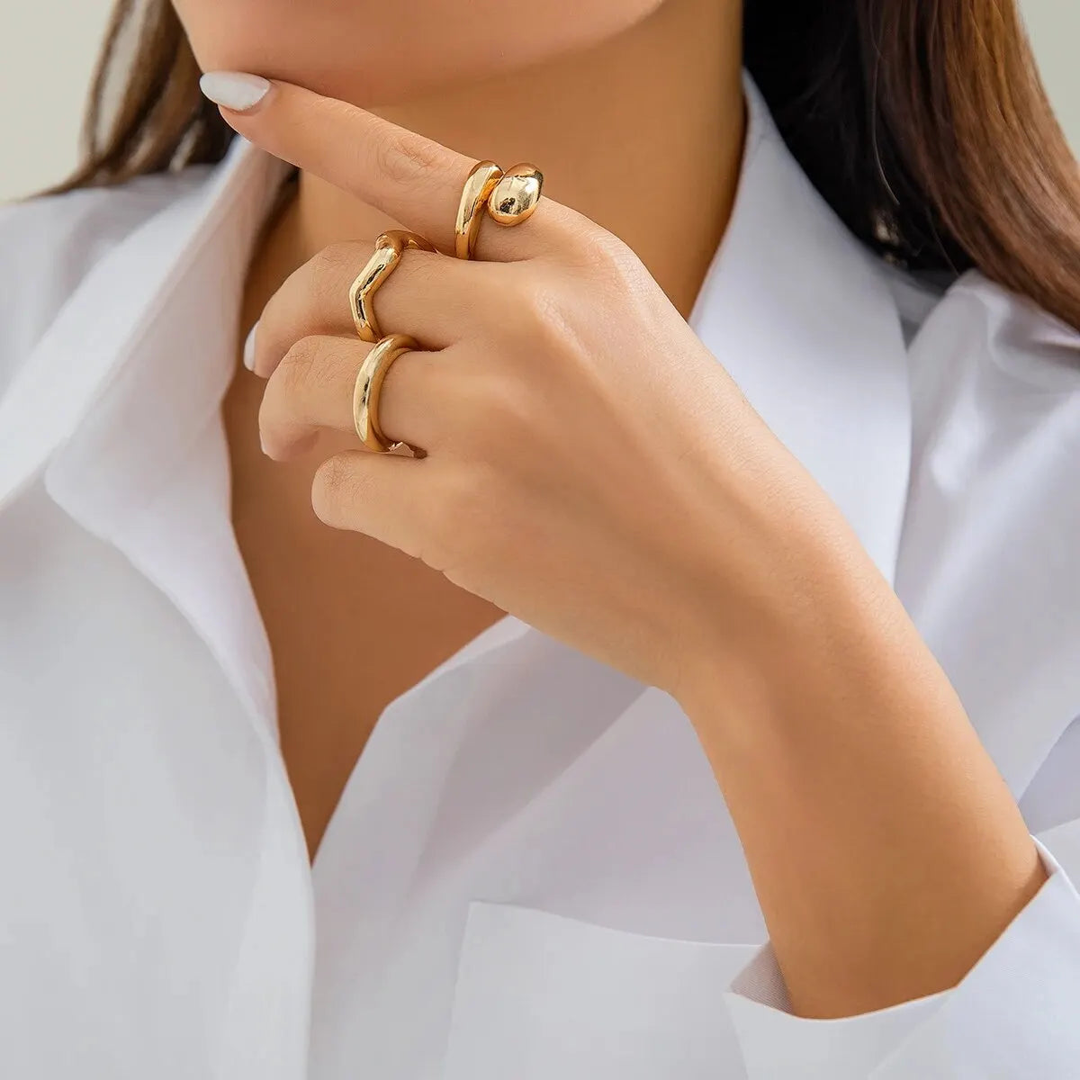 Set di anelli a forma di onda geometrica creativa alla moda da 3 pezzi per accessori per gioielli da dito con anello aperto regolabile irregolare di design da donna