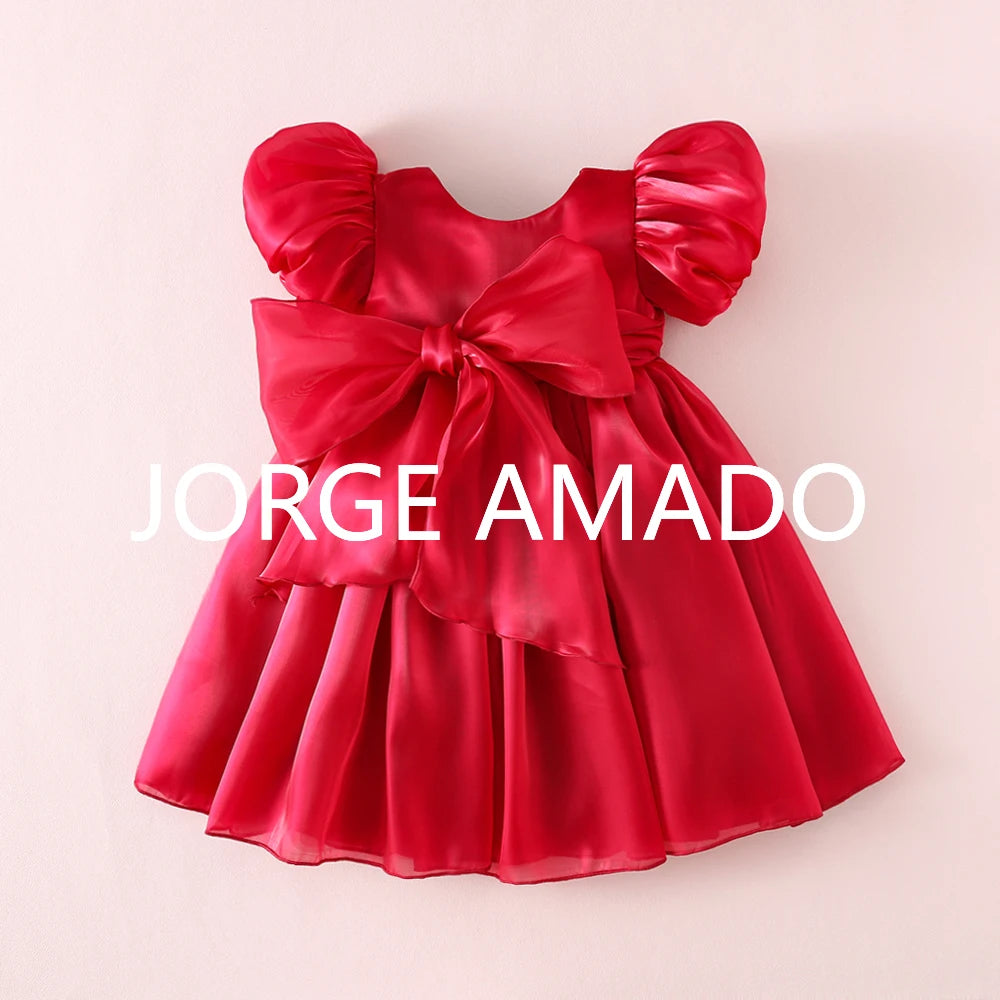 Completi Estivi Coordinati per Gemelle, Body a Maniche Corte con Grande Fiocco, Abiti Principessa con Schiena Scoperta, Abbigliamento per Bambine H0404