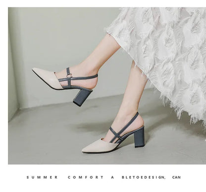 Scarpe per le pompe Estate Elegante Tacchi alti grossi Punta a punta Baotou Scarpe da donna solide Sandali femminili Zapatillas Mujer 2024
