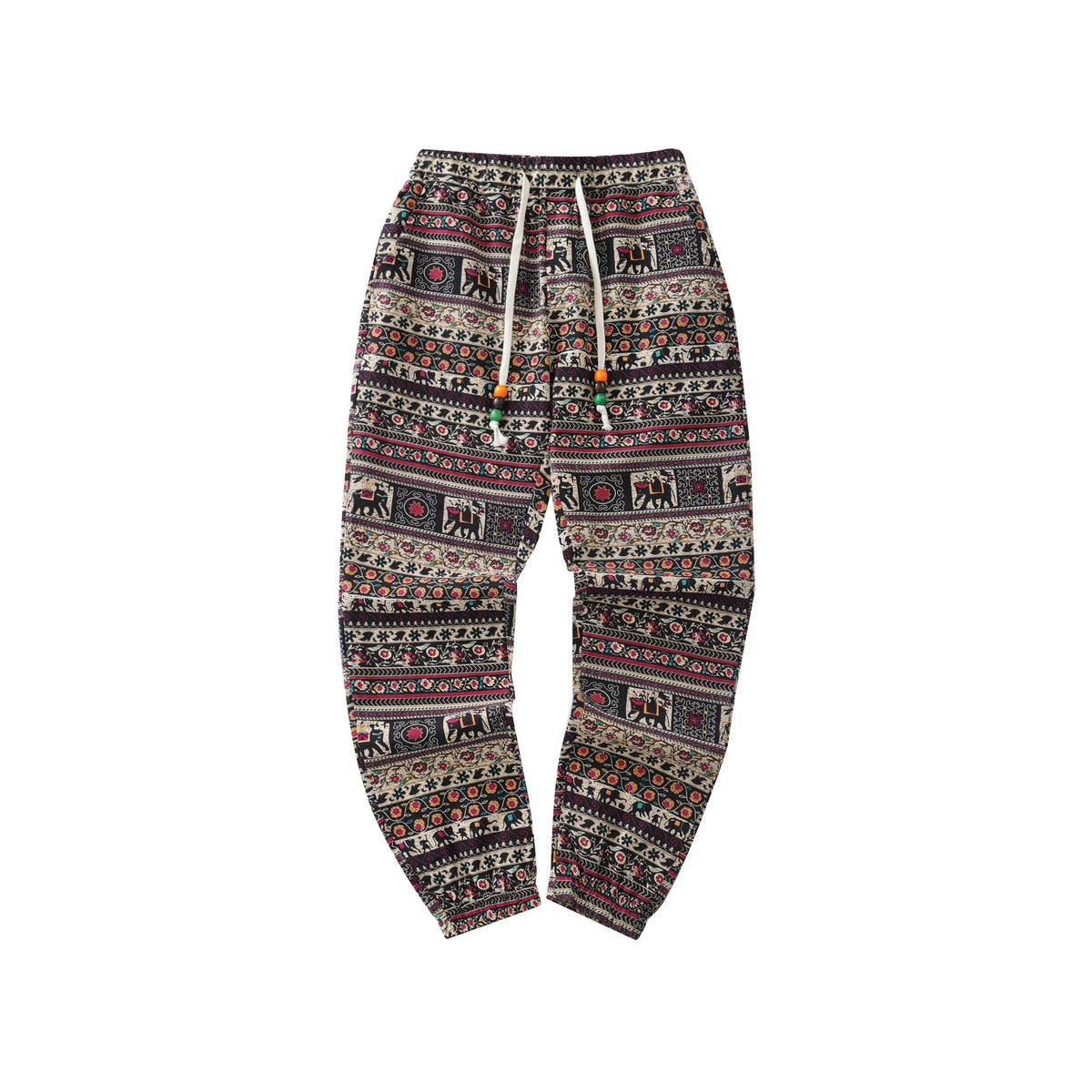 Pantaloni da uomo in lino elasticizzato con stampa tribale Boho Pantaloni leggeri con coulisse in misto cotone con tasche Pantaloni da jogging estivi