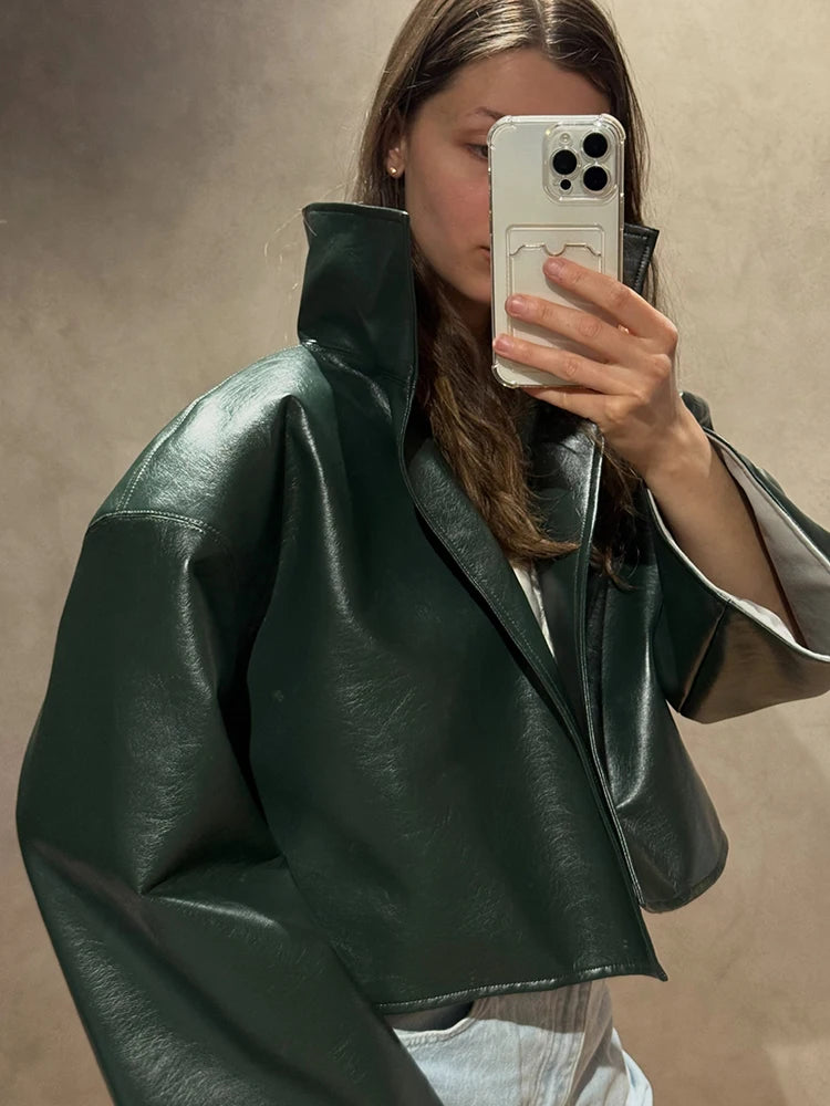 Cappotto da donna ampio a tinta unita, a maniche lunghe, con collo alto, top corto, moda estiva autunnale 2026, capospalla femminile streetwear