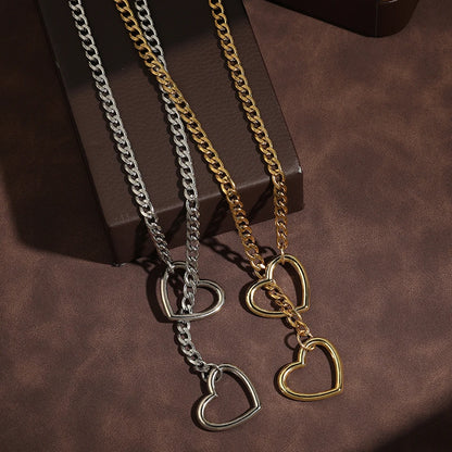 ZAKOL Collana a maglie cubane regolabile in acciaio inossidabile Collana a forma di Y con cuore cavo Accessori per feste in stile punk rock