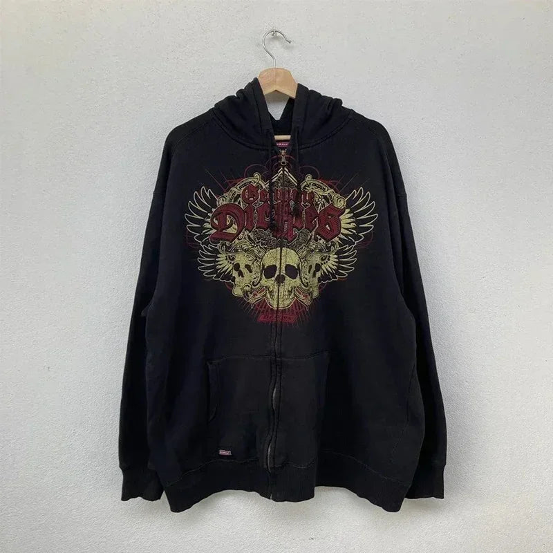 Felpe con cappuccio con zip con personalità lavata Y2K da coppia 2025 Autunno \ inverno Stile retrò versatile Sport Giacche casual Felpe gotiche