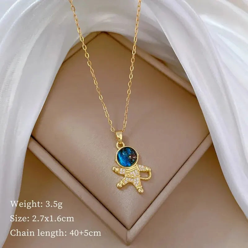 Collana di lusso leggera in acciaio al titanio con serie Star per donna, colore oro, pianeta, luna, astronauta, collane con ciondolo, gioielli, regali