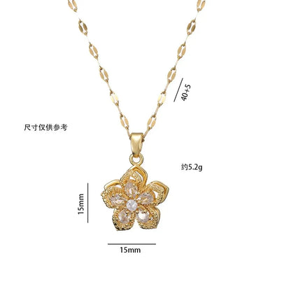 Collana con ciondolo fiore zircone rotante di lusso leggero per le donne Collane a catena ad alto senso di qualità color oro Regali di gioielli per feste