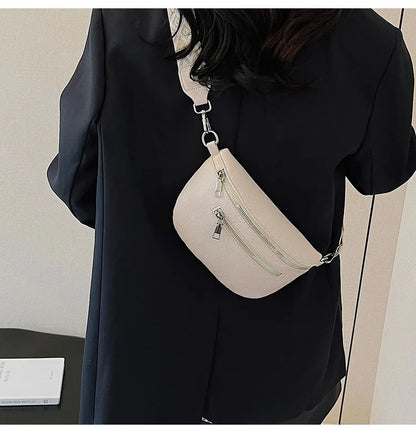 Marsupio da donna Marsupio da strada multitasche Borsa da petto in pelle PU Borsa a tracolla con tracolla larga alla moda Borse a tracolla solide retrò