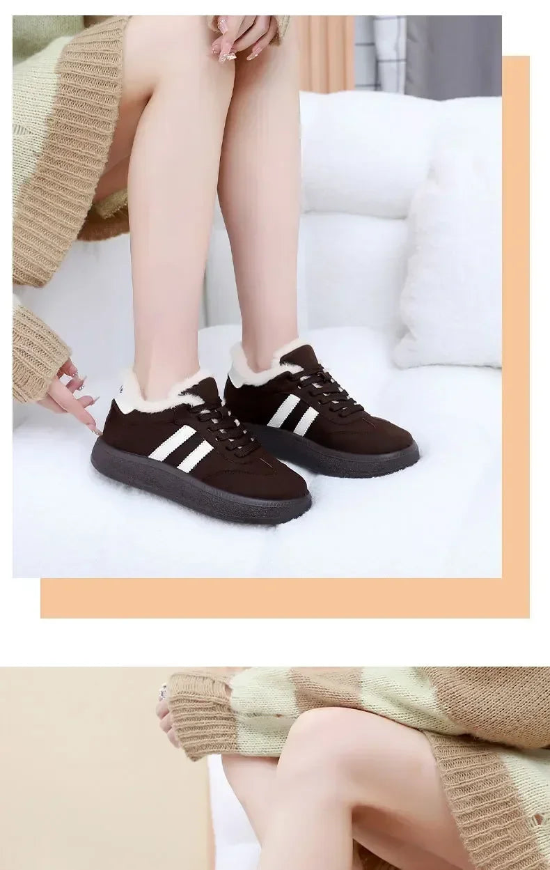Stivali da neve da donna per l'inverno, con fodera in pile, scarpe basse casual, impermeabili, antiscivolo, resistenti, comode e calde, scarpe da donna in stile retrò.