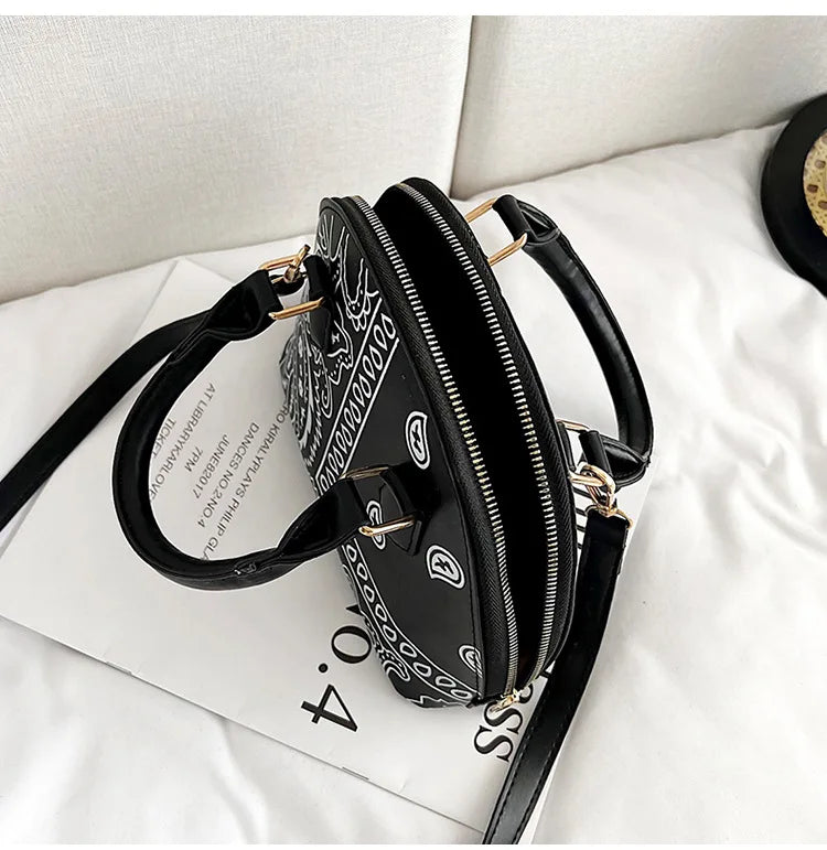 Borsa a conchiglia da donna in pelle PU retrò borsa a tracolla da donna con tracolla a fiori di anacardi estivi Set femminile borse a mano con manico piccolo