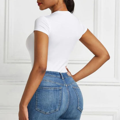 Damen Sexy Sommer Bodycon Bodysuit Mode Casual Einfarbige Kurzarm Bodys Für Frauen Strampler
