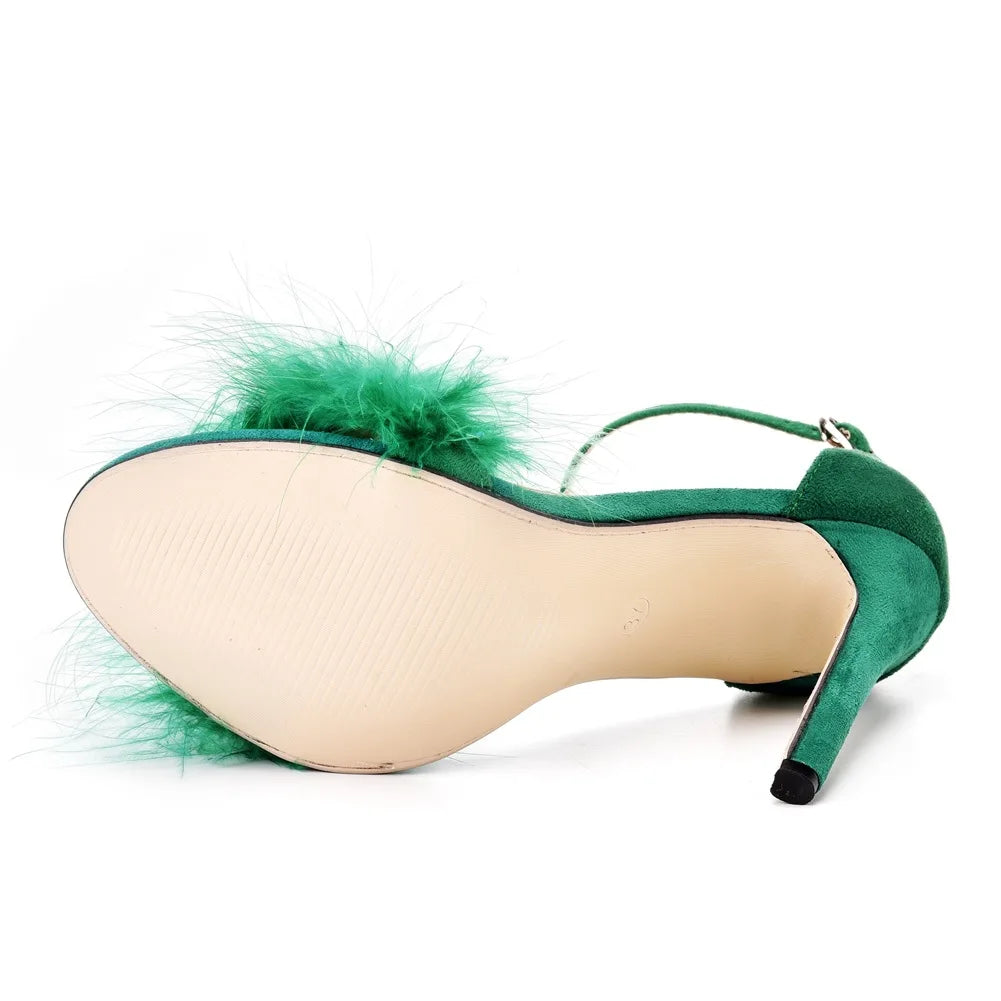 Sexy Feather High Heel Sandals Women's European  American Large 46 Fish Mouth High Heel Sandals Women Shallow Mouth Women's Shoe