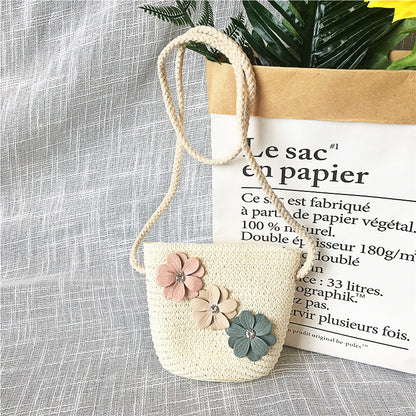 Borsa a tracolla in tessuto di paglia per bambini estivi belle ragazze borse portamonete piccole borse a tracolla per bambini Mini portafoglio principessa