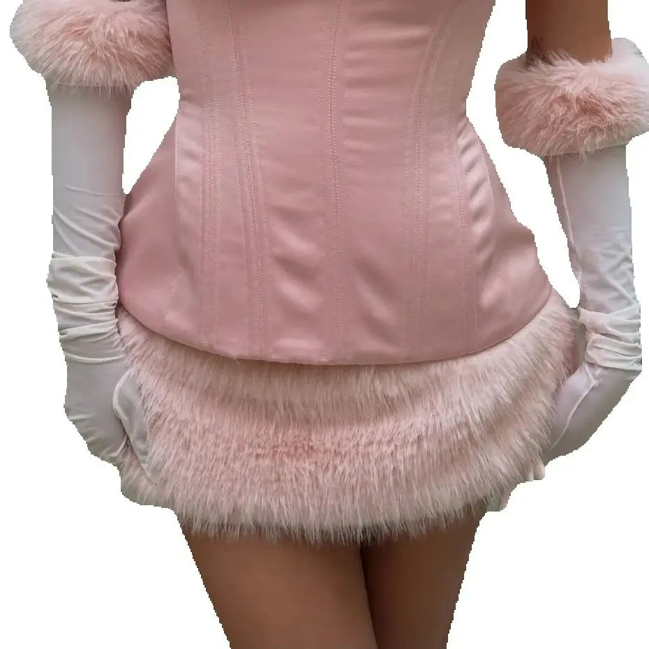 Nibber Semplice Gonna pelosa natalizia Donna Tendenza invernale Dolce Hottie Pesca Hip Selvaggio Festa di compleanno Street Clubwear Fondo chic
