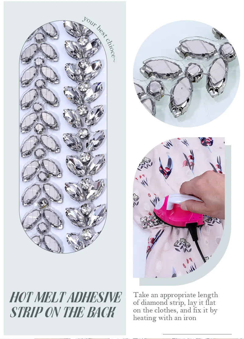 Ducrystal 1 metro motivo strass nastro hot fix vetro cristallo strass trim catena per scarpe fai da te, borse, abiti decorazione