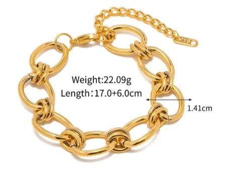 Braccialetti a ginocchiera robusti e audace da donna, bracciale a catena a maglie con fibbia OT in acciaio inossidabile placcato oro senza appannamento