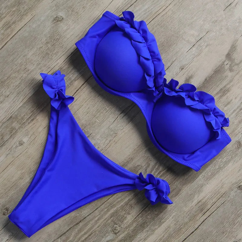 Bandeau Bikini Swimwear Women Swimsuit Sexy Thong Ruffle Bikini Set Push Up Bathing Suit Female Brazilian Leopard Swimsuit 2026
