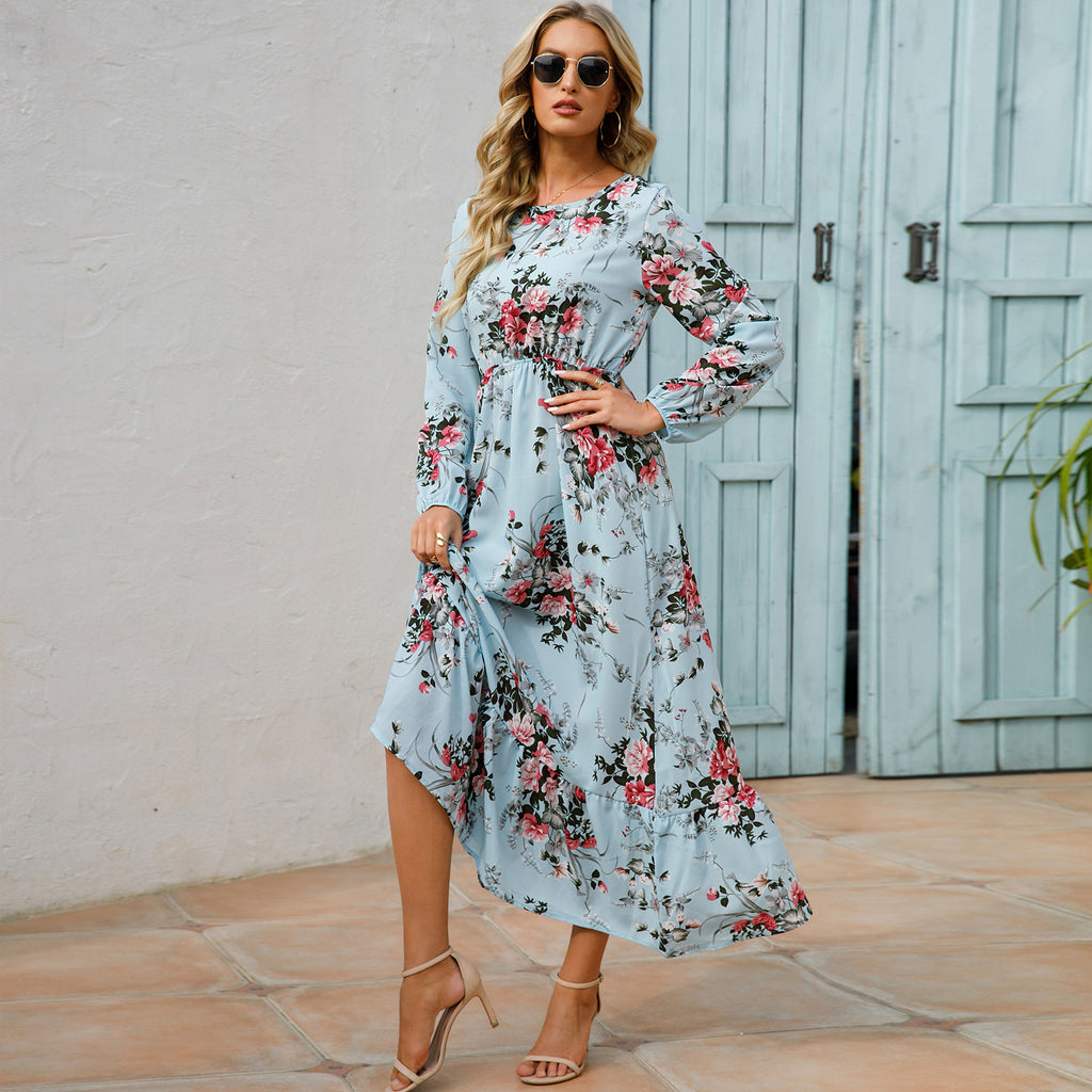Maxi abiti da donna Sping autunno bohémien Casual manica intera vita alta spiaggia donna abiti in Chiffon abito lungo floreale vestido