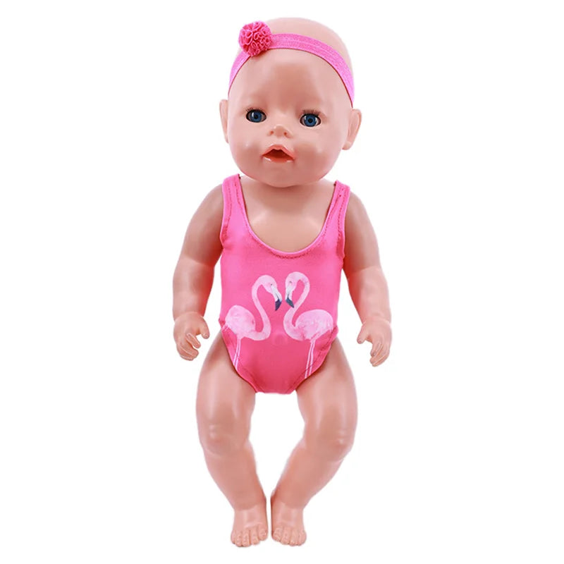 Costume da bagno per bambini in diversi stili, grazioso costume intero per bambole da 43 cm, accessori per bambole americane da 18 pollici, regali giocattolo per ragazze