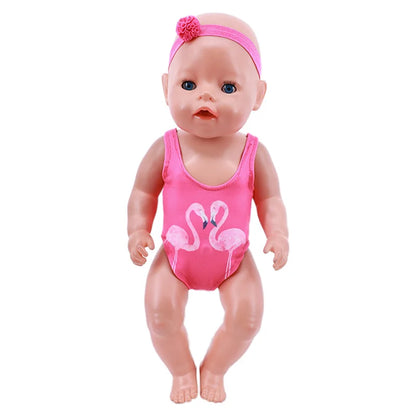 Costume da bagno per bambini in diversi stili, grazioso costume intero per bambole da 43 cm, accessori per bambole americane da 18 pollici, regali giocattolo per ragazze