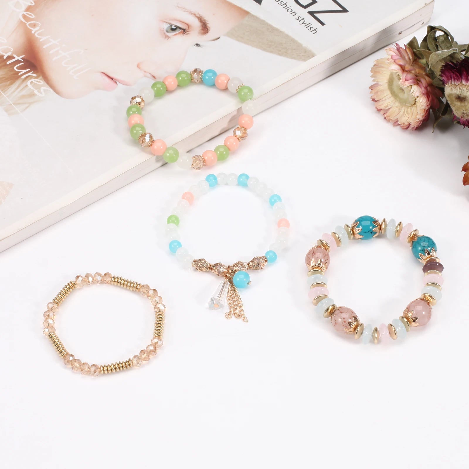 Braccialetti bohémien con perline impilabili per donna Braccialetti elasticizzati con ciondolo a forma di braccialetto multistrato