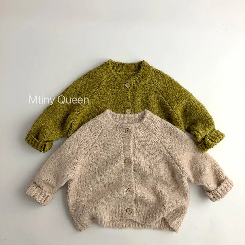 Cappotto cardigan autunno inverno Bambini Ragazzi Ragazze Maglioni Maglioni solidi 1-7 anni Maglione lavorato a maglia per bambini di alta qualità