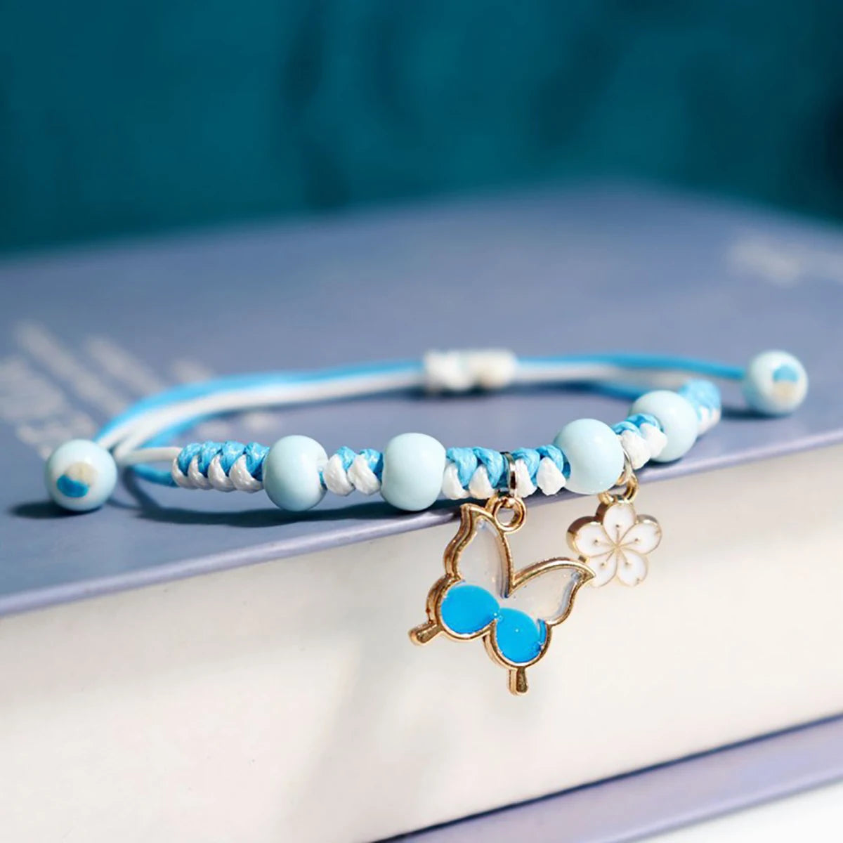 Braccialetti di fiori di farfalla della Boemia per le donne Ragazze fatti a mano viola blu rosa perline braccialetto a catena di corda intrecciata braccialetti regalo BFF