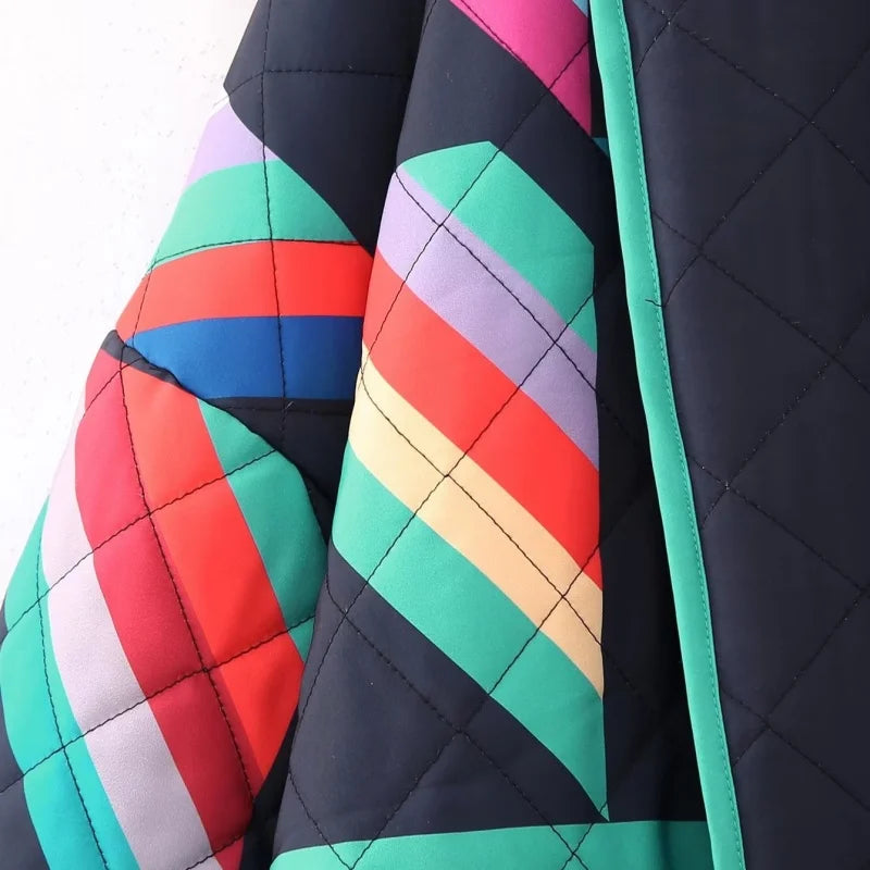 Giacca in cotone da donna, moda invernale, multicolore, aperta sul davanti, a maniche lunghe, con polsini larghi, stile trendy, abbigliamento casual