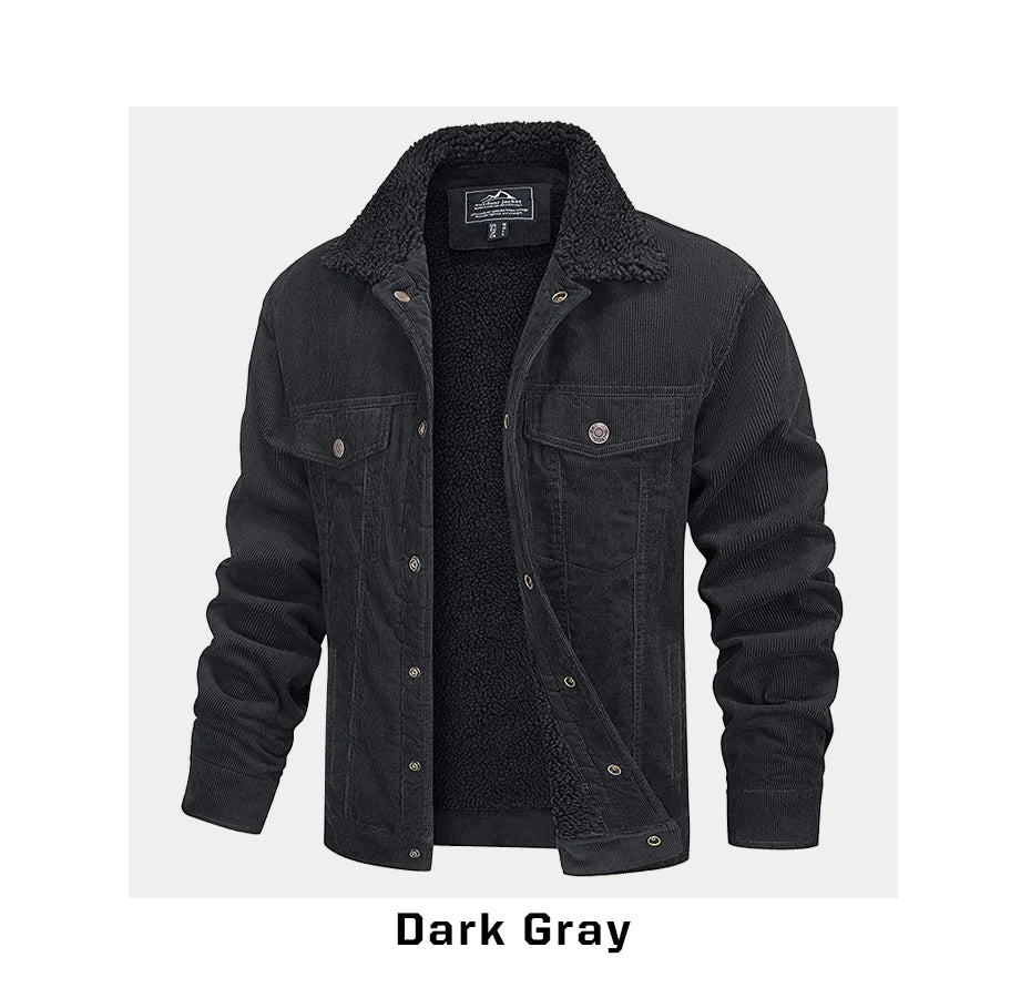 MAGCOMSEN Giacche di velluto a coste da uomo Giacca a vento in pile Sherpa vintage Cappotti invernali spessi e caldi Giacca di jeans casual multitasche