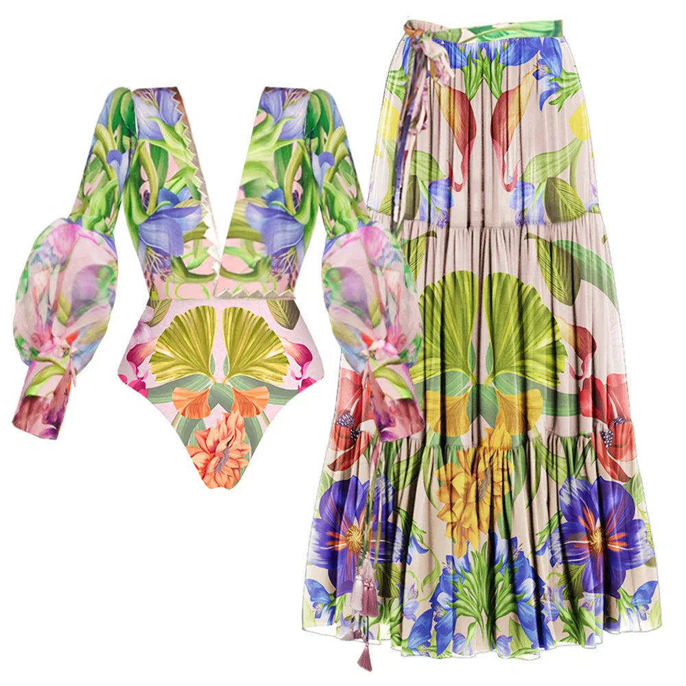 Costume da bagno floreale con stampa floreale con volant monospalla blu Set copricostume singolo micro monokini costumi da bagno sexy per ragazze Summer Beach