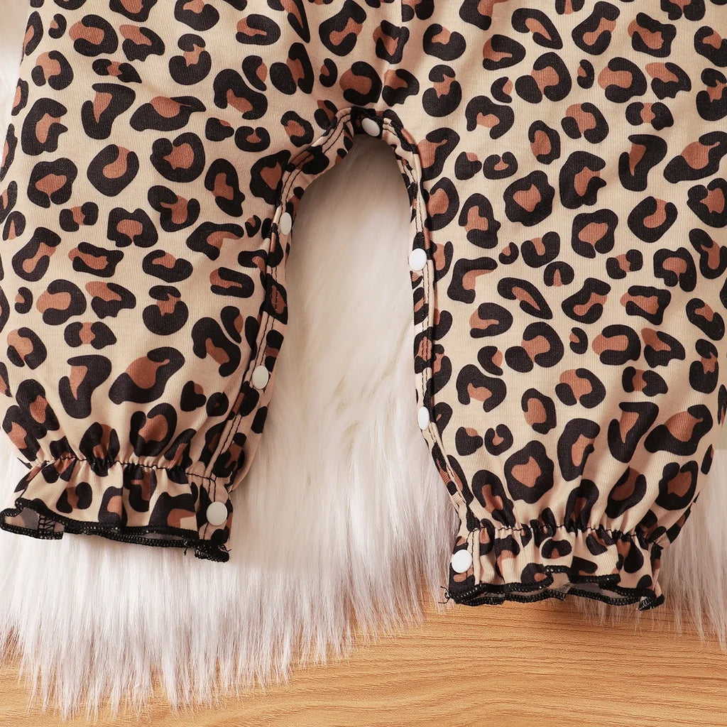 0-18 mesi vestito da neonata con fiocco manica lunga abiti leopardati tutina abbigliamento autunno infantile moda tuta carina