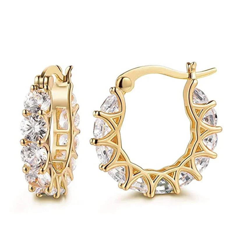 Huitan Orecchini a cerchio da donna unici intarsiati con zirconi brillanti Accessori speciali alla moda Gioielli per la festa nuziale quotidiana