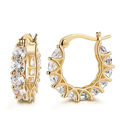 Huitan Orecchini a cerchio da donna unici intarsiati con zirconi brillanti Accessori speciali alla moda Gioielli per la festa nuziale quotidiana