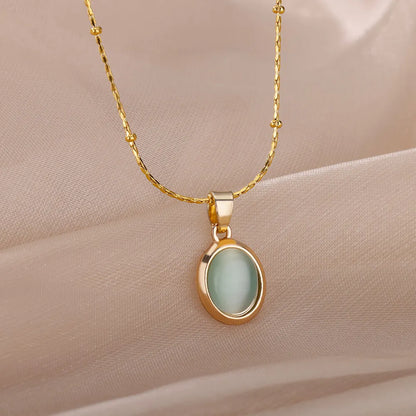 Collana ovale in pietra opale di moda per donna Collana con ciondolo in pietra ovale color oro in acciaio inossidabile Regalo di gioielli estetici per matrimonio