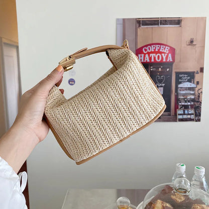 Yogodlns Borsa estiva piccola in paglia Borsa a tracolla alla moda Borsa a tracolla a secchiello intrecciata Borsa da spiaggia casual al mare Borsa con manico per ragazze