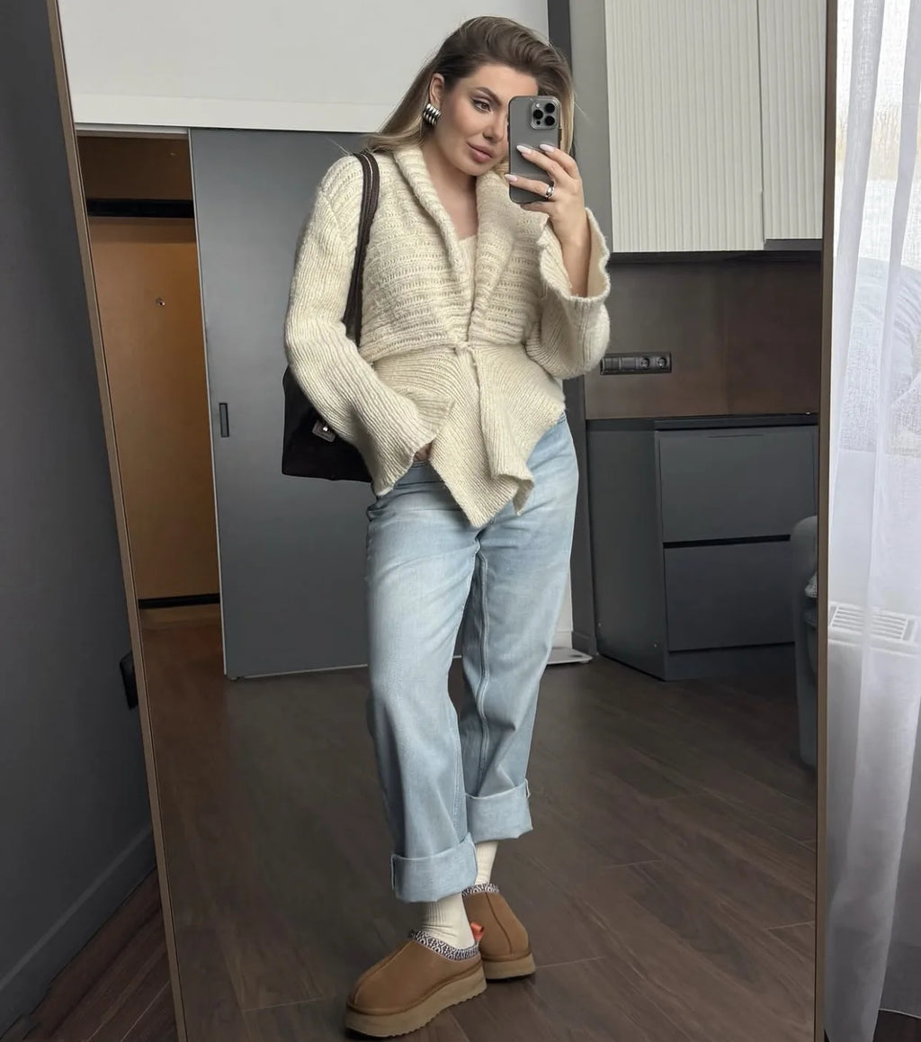 Tuularose Autunno Cardigan lavorato a maglia da donna New Vintage scava fuori maglione a maniche lunghe 2025 Casual Streetwear Top in maglia bianca femminile