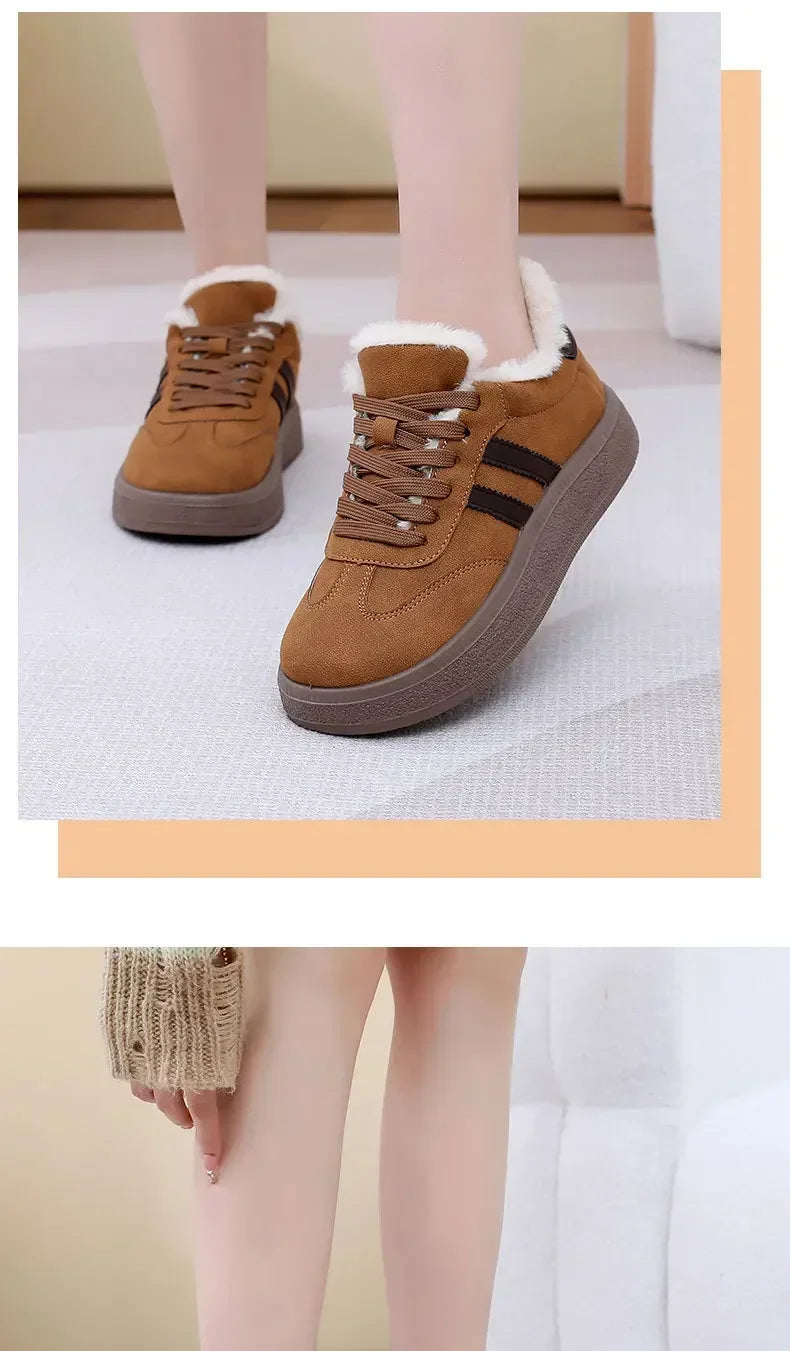 Stivali da neve da donna per l'inverno, con fodera in pile, scarpe basse casual, impermeabili, antiscivolo, resistenti, comode e calde, scarpe da donna in stile retrò.
