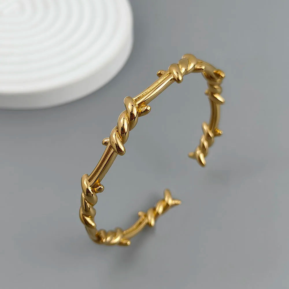 Bracciale in acciaio inossidabile placcato oro 18 carati con spina avvolta in filo di nuovo stile, gioielli in argento impermeabili di alta qualità, regalo per coppia