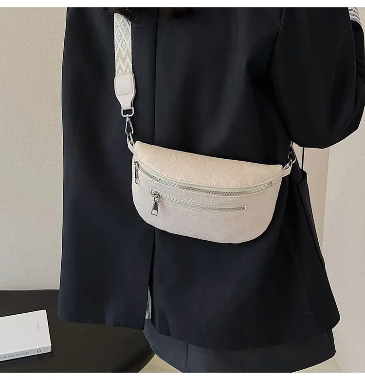 Marsupio da donna Marsupio da strada multitasche Borsa da petto in pelle PU Borsa a tracolla con tracolla larga alla moda Borse a tracolla solide retrò