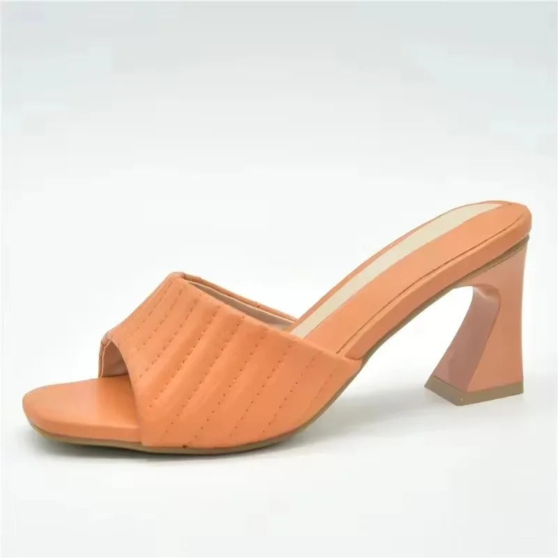 Latest Italian Ladies Shoes Nigerian Women Shoes Pu Leather Slingback Slipper for Party Open Toe Pumps High Heels Sexy Ladies