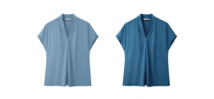 AMII Minimalism 2026 T-shirt Estiva da Donna Stile Classico Casual Scollo a V Manica Corta Tinta Unita Elasticizzata Top e Magliette Femminili 12312013