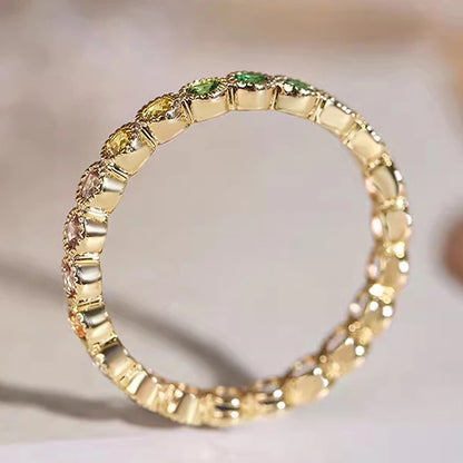 Huitan Anelli di promessa con zirconi cubici arcobaleno colorati per le donne Accessori da sposa alla moda di lusso color oro Gioielli per ragazza