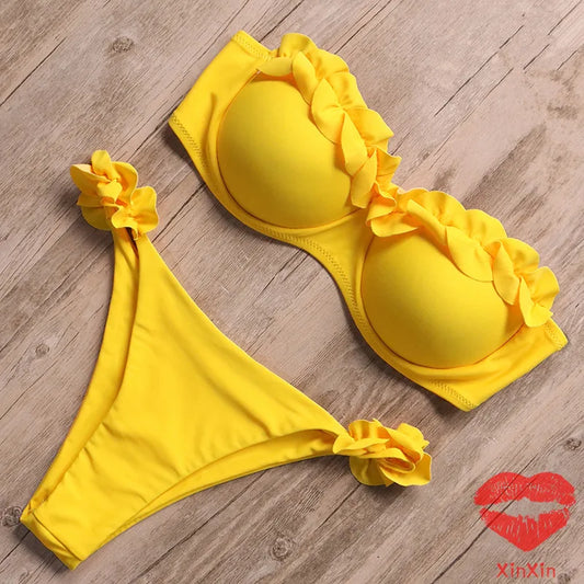Bandeau Bikini Swimwear Women Swimsuit Sexy Thong Ruffle Bikini Set Push Up Bathing Suit Female Brazilian Leopard Swimsuit 2026