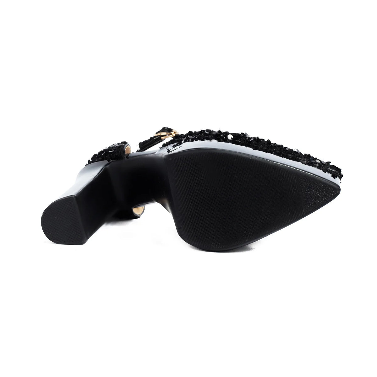Sandali a punta neri con cinturino alla caviglia sexy per le donne Piattaforma estiva 15CM Scarpe eleganti da festa con paillettes lucide Tacchi alti vuoti laterali neri