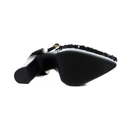 Sandali a punta neri con cinturino alla caviglia sexy per le donne Piattaforma estiva 15CM Scarpe eleganti da festa con paillettes lucide Tacchi alti vuoti laterali neri