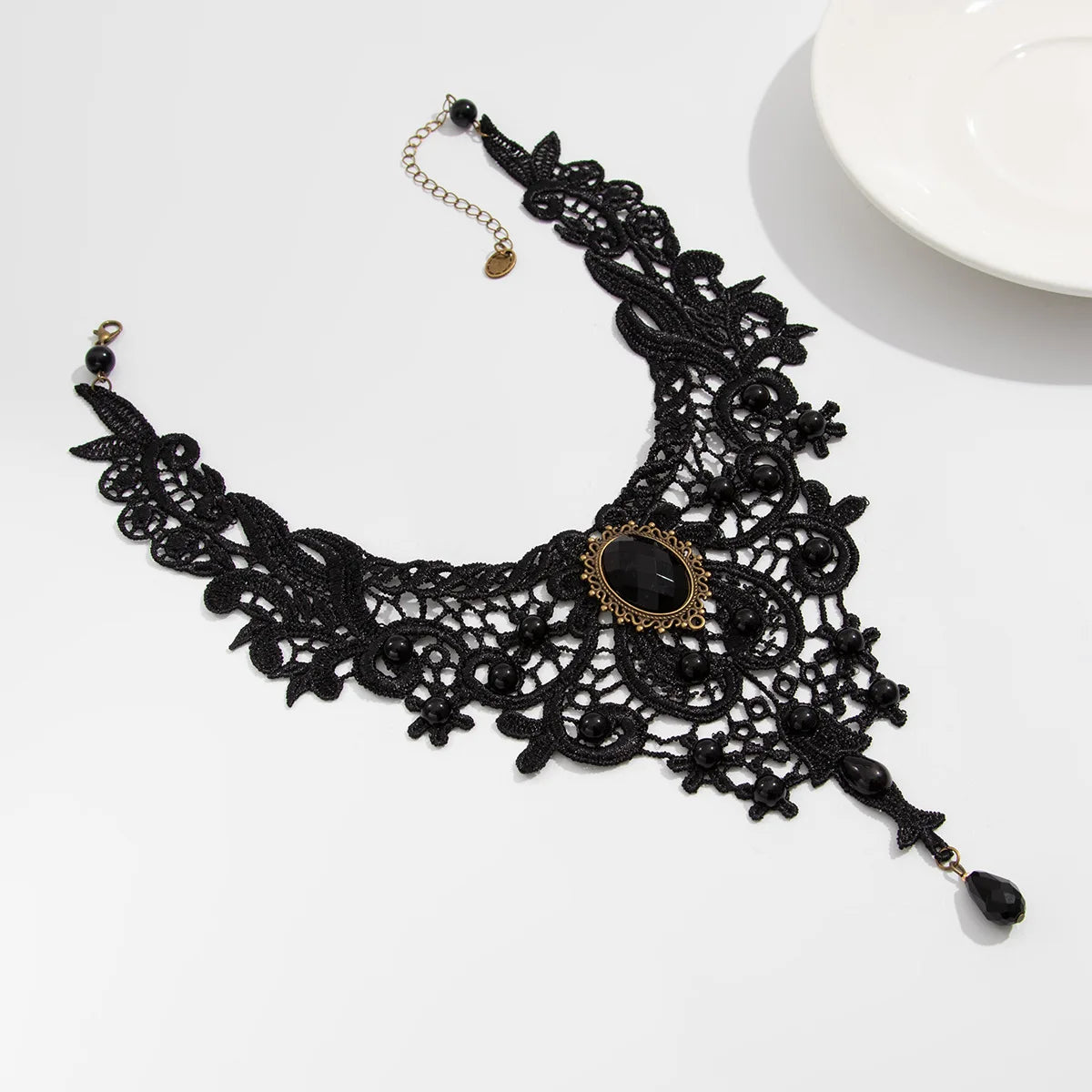Moda nuova gemma vintage collana di perline di pizzo nero gotico stile Steampunk Stonego collana con colletto gotico pendente