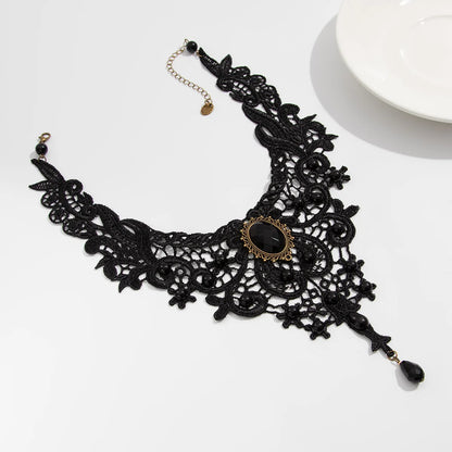 Moda nuova gemma vintage collana di perline di pizzo nero gotico stile Steampunk Stonego collana con colletto gotico pendente