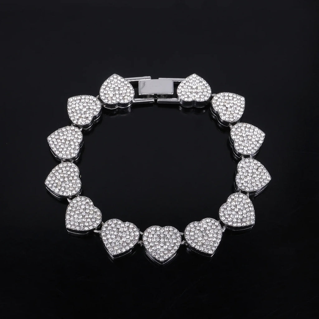 ZAKOL 45CM Nuovo Hip Hop Tennis Bracciale a catena Collana Cuore lucido Strass CZ Fashion Rock Party Set di gioielli