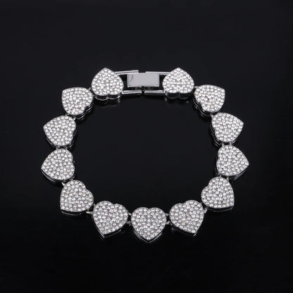 ZAKOL 45CM Nuovo Hip Hop Tennis Bracciale a catena Collana Cuore lucido Strass CZ Fashion Rock Party Set di gioielli