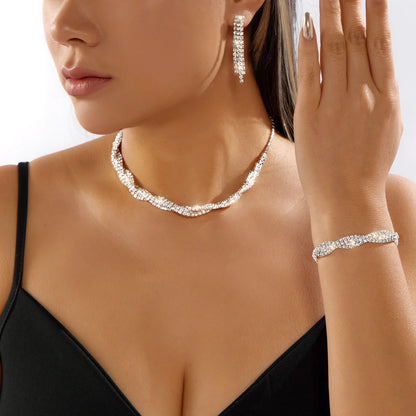 Classic Wedding Party Jewelry Set for Women Exquisite Imitation Pearl Rhinestone Choker Necklace Earrings Bracelet Charm Jewelry