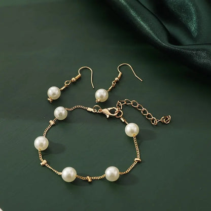 4 pezzi di collana color oro, orecchini, bracciale, set da donna, elegante collezione di perle d'imitazione, gioielli con nappa temperamento